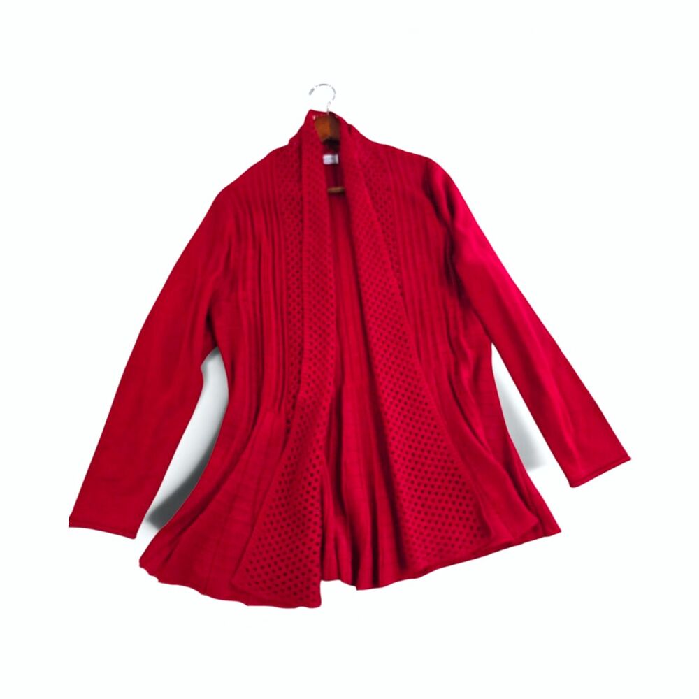 Kim Rogers Red Open Front Knit Cardigan Sweater Womens Size Petite XL PXL